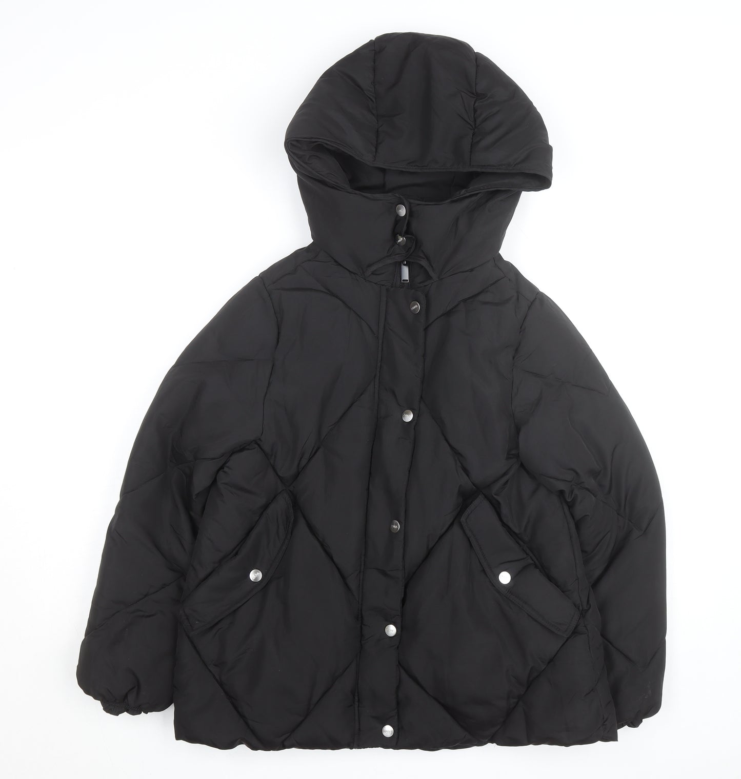 ZARA Girls Black Quilted Hooded Puffer Jacket 13-14 Years Winter Coat