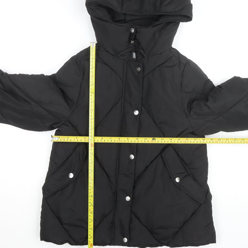 ZARA Girls Black Quilted Hooded Puffer Jacket 13-14 Years Winter Coat