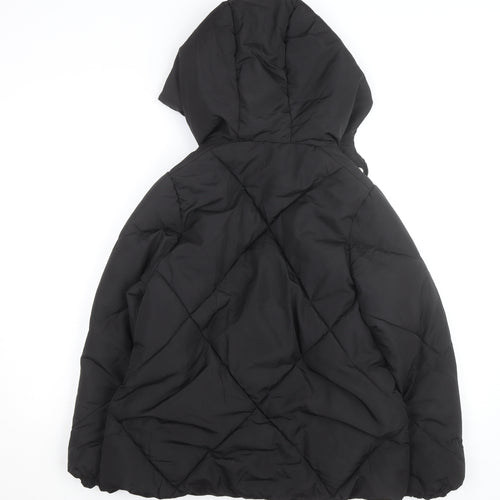 ZARA Girls Black Quilted Hooded Puffer Jacket 13-14 Years Winter Coat