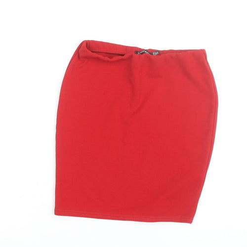 Boohoo Women’s Red Pencil Stretch Skirt Size 8 Knee Length
