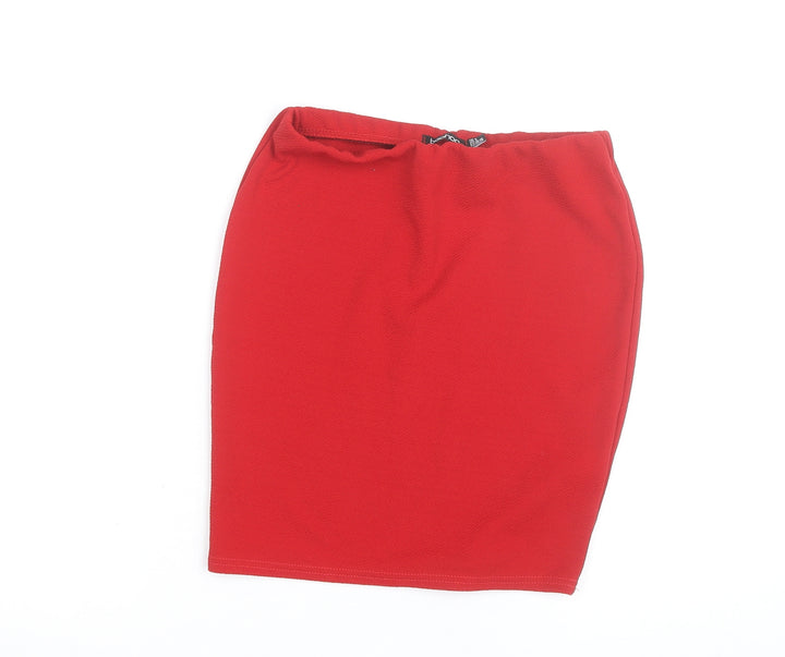 Boohoo Women’s Red Pencil Stretch Skirt Size 8 Knee Length