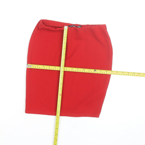 Boohoo Women’s Red Pencil Stretch Skirt Size 8 Knee Length