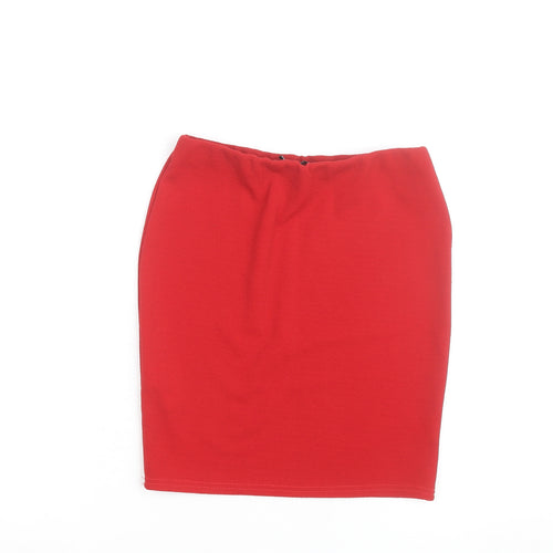 Boohoo Women’s Red Pencil Stretch Skirt Size 8 Knee Length