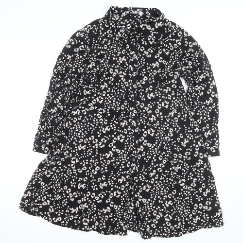 ZARA Women Black Animal Print Long Sleeve Shirt Dress Size 16