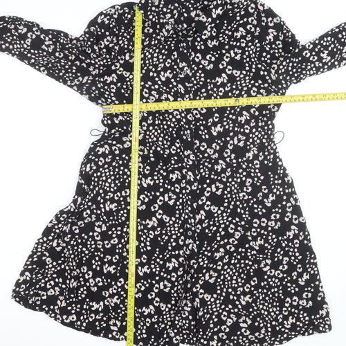 ZARA Women Black Animal Print Long Sleeve Shirt Dress Size 16