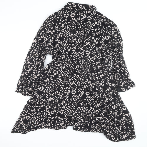 ZARA Women Black Animal Print Long Sleeve Shirt Dress Size 16