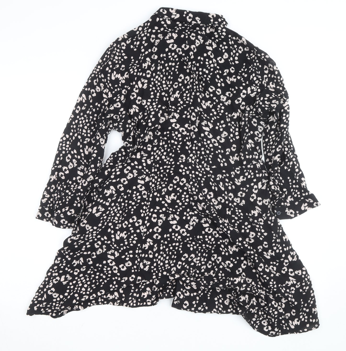 ZARA Women Black Animal Print Long Sleeve Shirt Dress Size 16