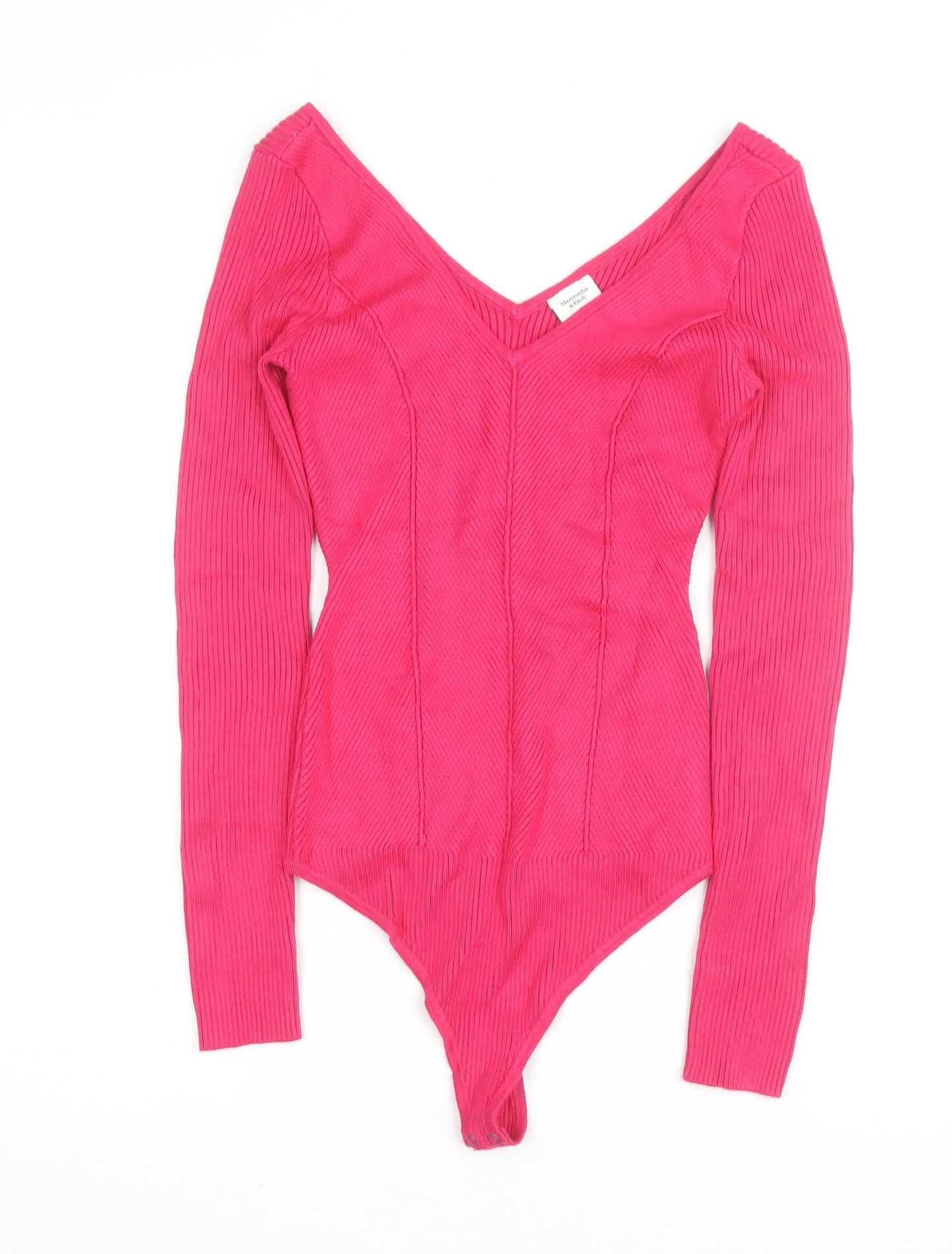 Abercrombie & Fitch Women’s Pink Ribbed V-Neck Long Sleeve Bodysuit Size S