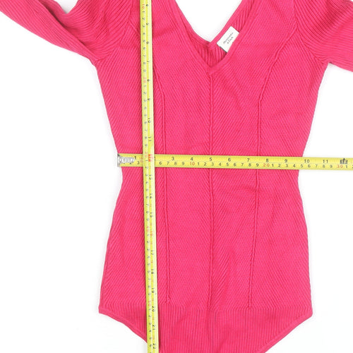 Abercrombie & Fitch Women’s Pink Ribbed V-Neck Long Sleeve Bodysuit Size S