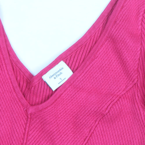 Abercrombie & Fitch Women’s Pink Ribbed V-Neck Long Sleeve Bodysuit Size S