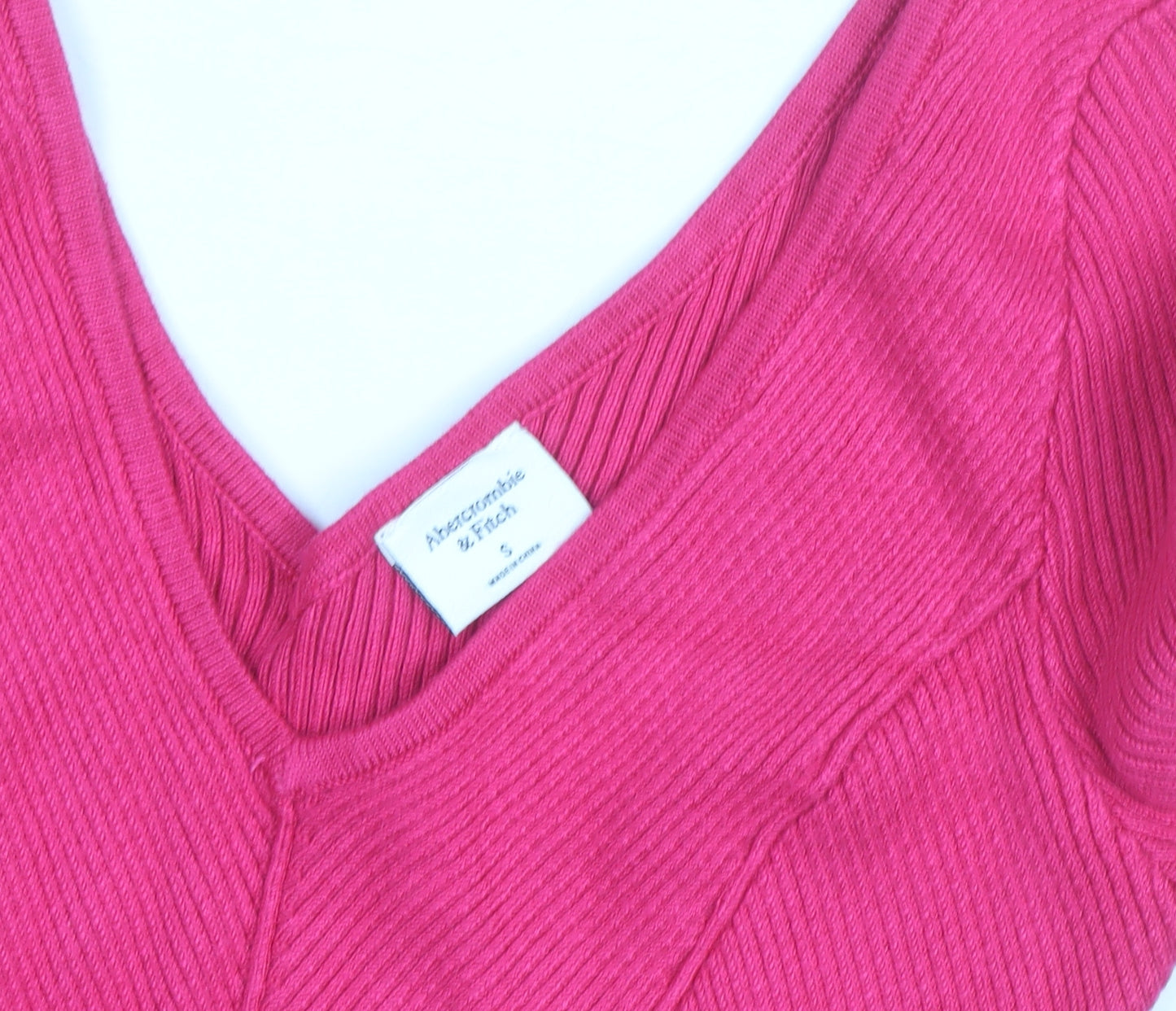 Abercrombie & Fitch Women’s Pink Ribbed V-Neck Long Sleeve Bodysuit Size S