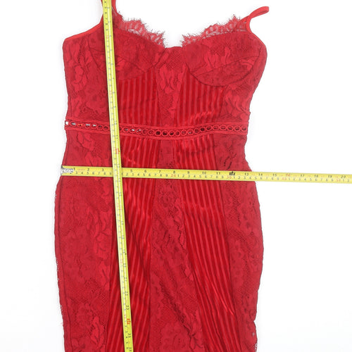 PrettyLittleThing Women's Red Lace Bodycon Dress Size 8