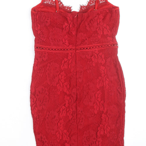 PrettyLittleThing Women's Red Lace Bodycon Dress Size 8