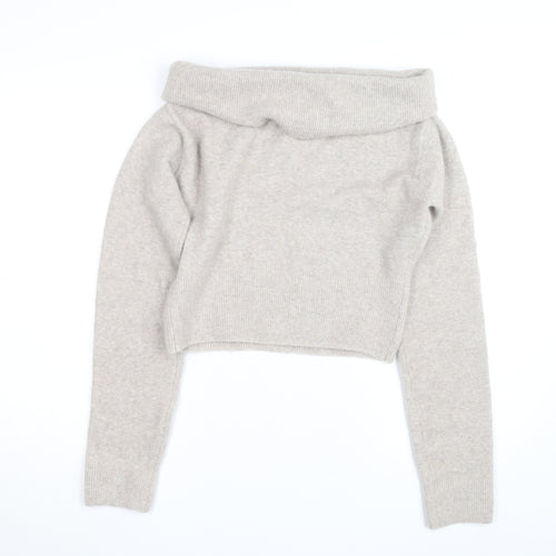Weekday Women's Beige Wool Blend Cowl Neck Jumper Size M