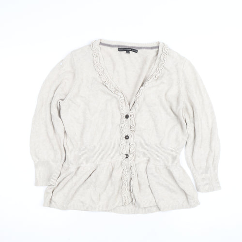 Betty Jackson Black Women's Beige Size 18 Ruffle Cardigan