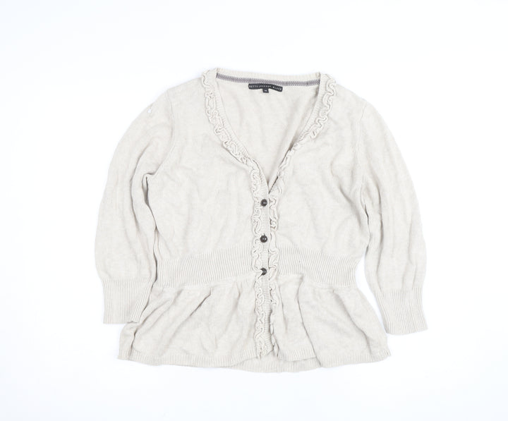 Betty Jackson Black Women's Beige Size 18 Ruffle Cardigan