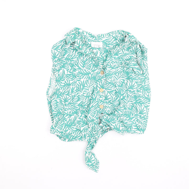 Topshop Women’s Green Tropical Sleeveless Cropped Blouse UK 10