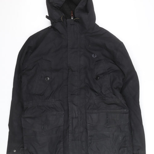 Fred Perry Men's Black Cotton Hooded Parka Jacket Size M