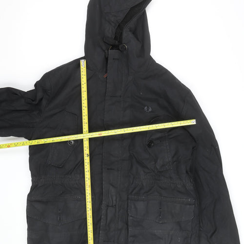 Fred Perry Men's Black Cotton Hooded Parka Jacket Size M