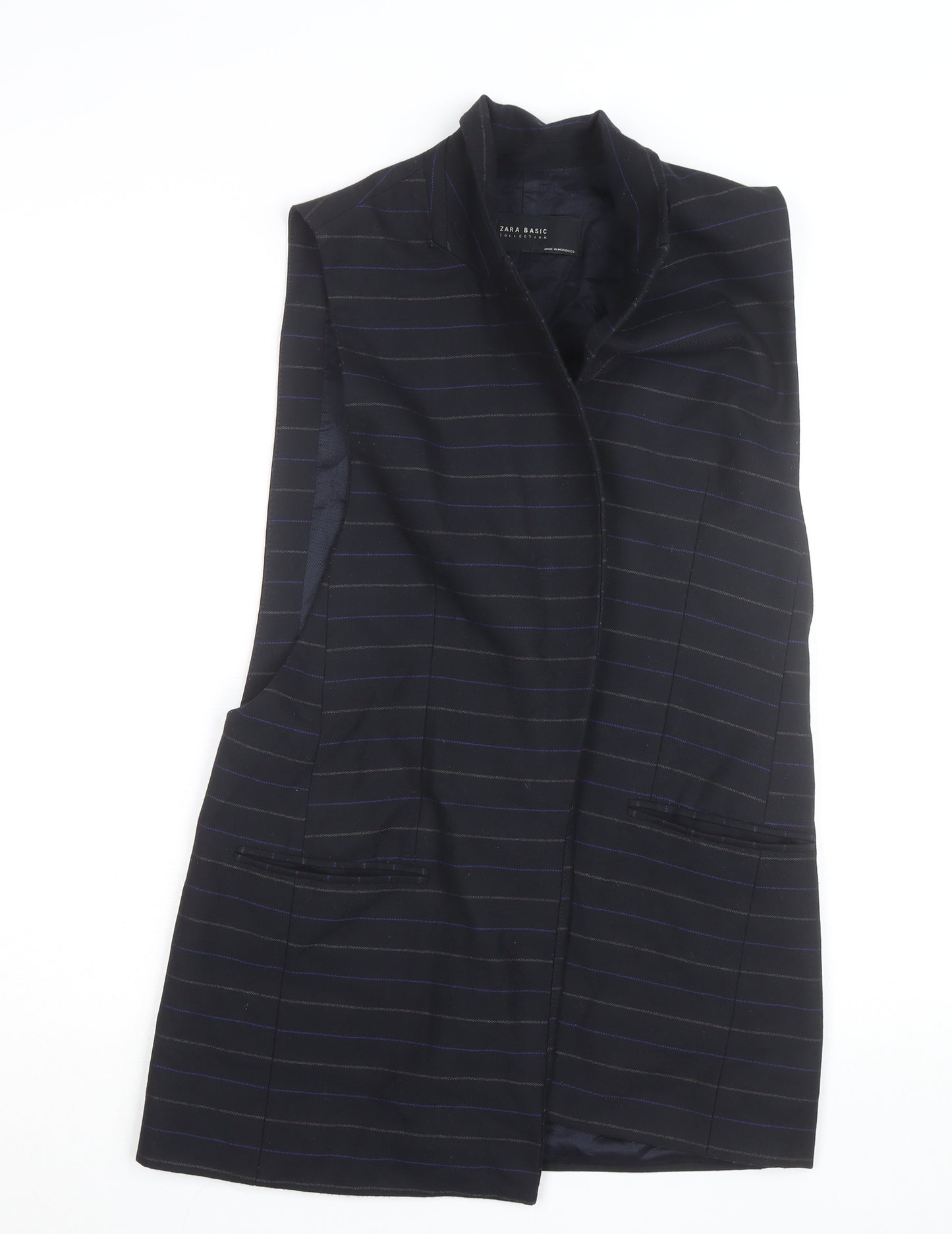 Zara Basic Men's Black Striped Waistcoat M Regular Fit Twill Lined