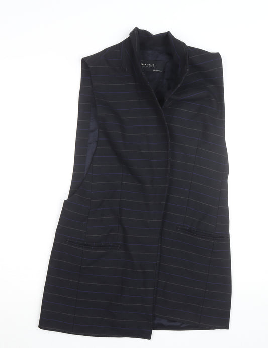 Zara Basic Men's Black Striped Waistcoat M Regular Fit Twill Lined