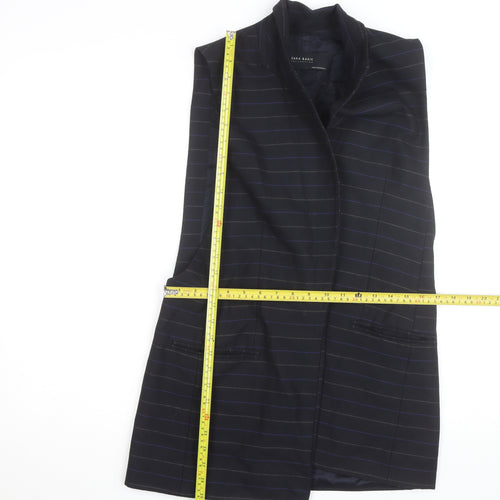 Zara Basic Men's Black Striped Waistcoat M Regular Fit Twill Lined