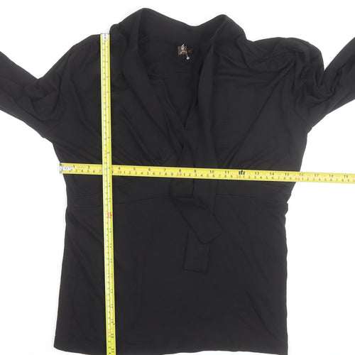 Bellissima Womens Black Long Sleeve Wrap V-Neck Blouse M