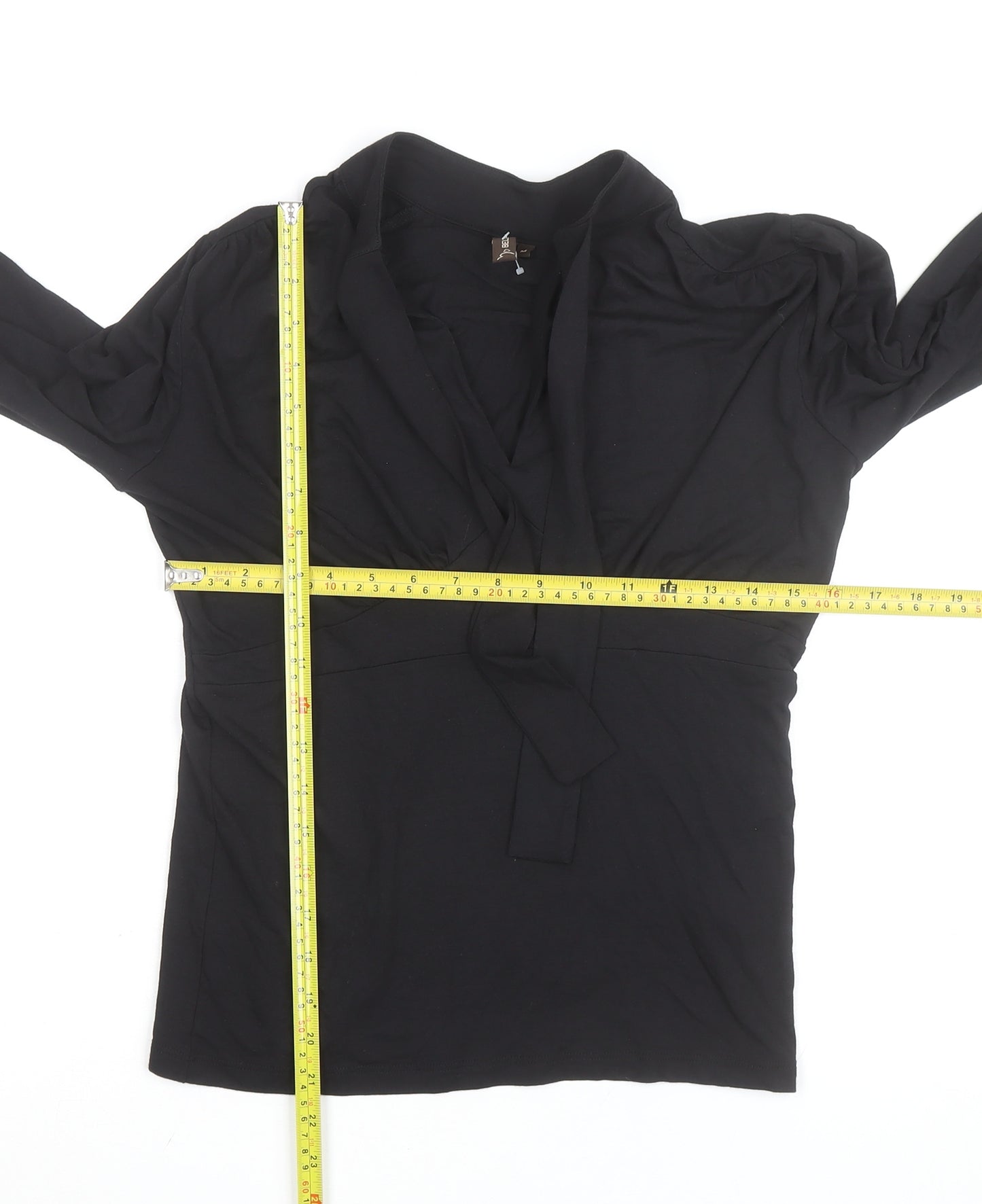 Bellissima Womens Black Long Sleeve Wrap V-Neck Blouse M