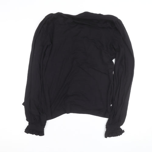 Bellissima Womens Black Long Sleeve Wrap V-Neck Blouse M