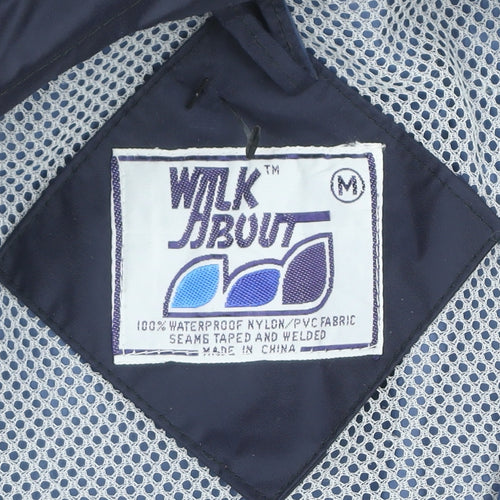 Walk About Men's Blue Waterproof Hooded Rain Coat Jacket Size M