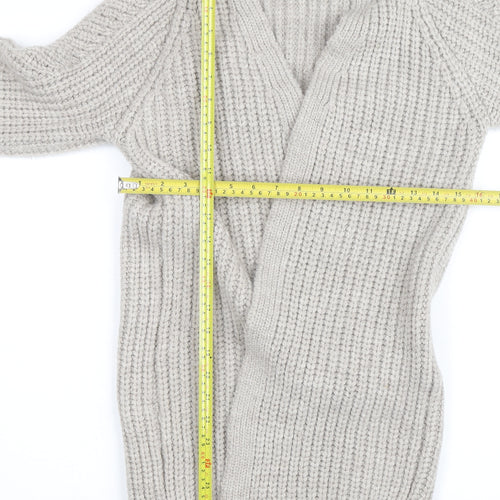 Sosandar Womens Beige Chunky Knit Long Cardigan Size S V-Neck
