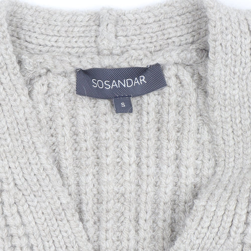 Sosandar Womens Beige Chunky Knit Long Cardigan Size S V-Neck