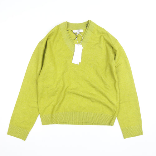 Marks and Spencer Women's Green V-Neck Cotton Blend Jumper Size S