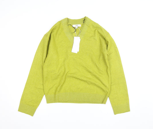 Marks and Spencer Women's Green V-Neck Cotton Blend Jumper Size S