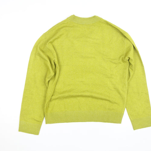 Marks and Spencer Women's Green V-Neck Cotton Blend Jumper Size S