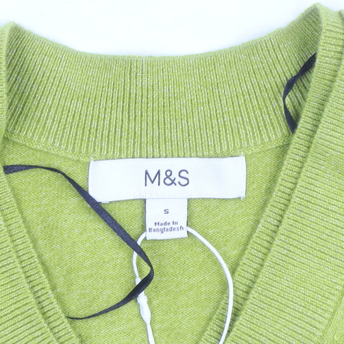 Marks and Spencer Women's Green V-Neck Cotton Blend Jumper Size S