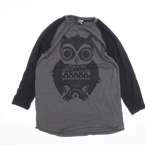 Paragon Men Grey Owl Graphic Long Sleeve Cotton T-Shirt XL