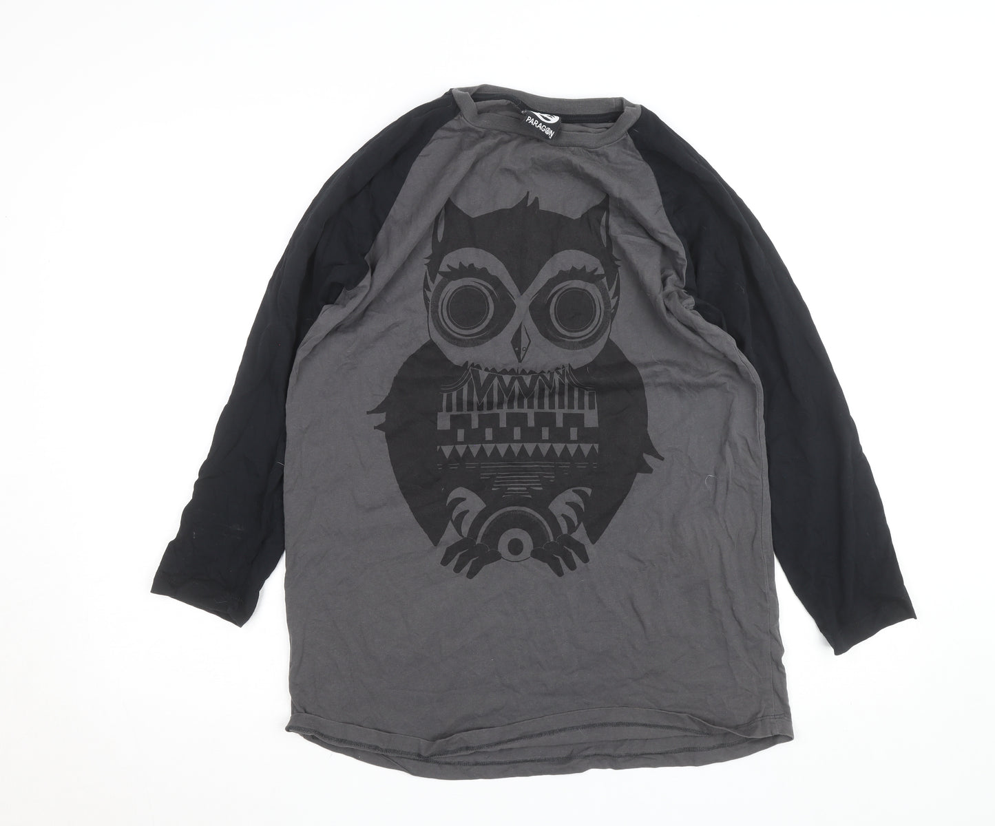 Paragon Men Grey Owl Graphic Long Sleeve Cotton T-Shirt XL