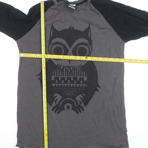 Paragon Men Grey Owl Graphic Long Sleeve Cotton T-Shirt XL