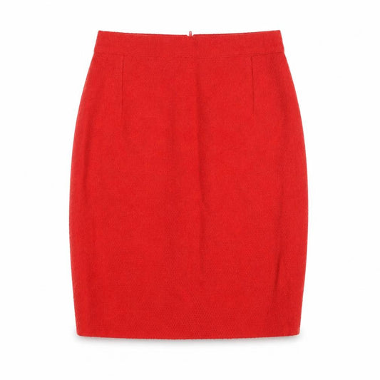 Front view of Magia by Anticoli Women Red Wool Tweed Pencil Skirt, size 14