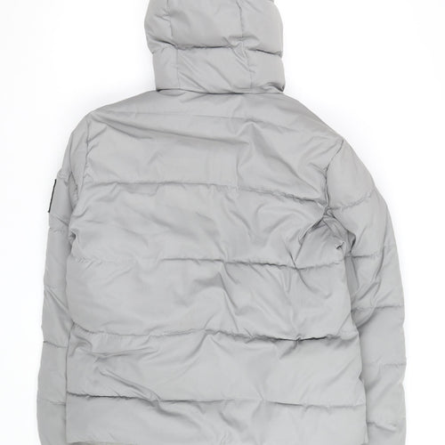 Hollister Men’s Grey Hooded Puffer Jacket L Warm Winter Casual Coat