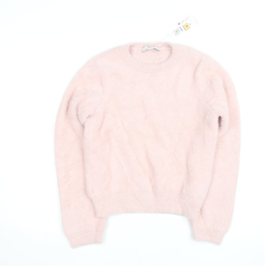 Marks and Spencer Women’s Pink Crew Neck Fluffy Knit Jumper Size S