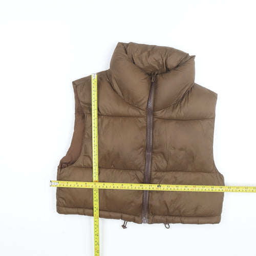 Stradivarius Women Brown XS Puffer Waistcoat Lightweight Cropped Zip