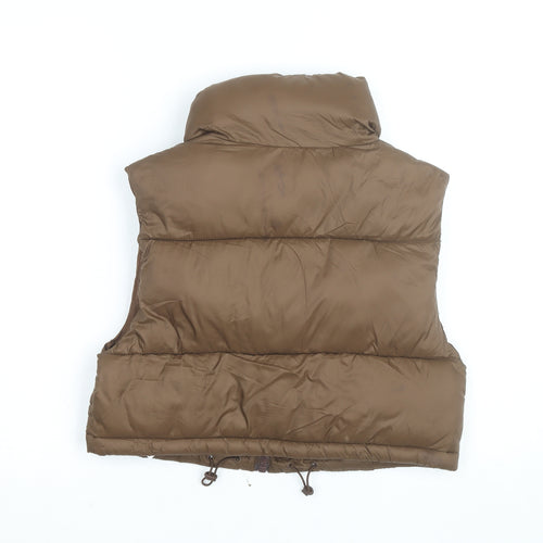 Stradivarius Women Brown XS Puffer Waistcoat Lightweight Cropped Zip