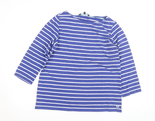 Crew Clothing Company Womens Blue Striped 3/4 Sleeve Cotton Top Size 14