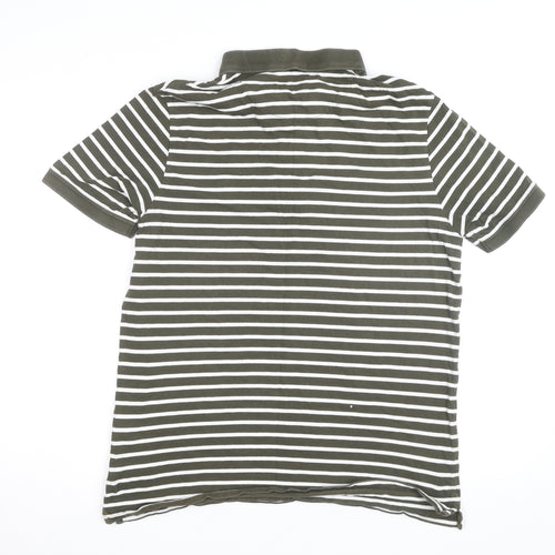 Lyle & Scott Mens Khaki White Striped Polo Shirt XL Short Sleeve