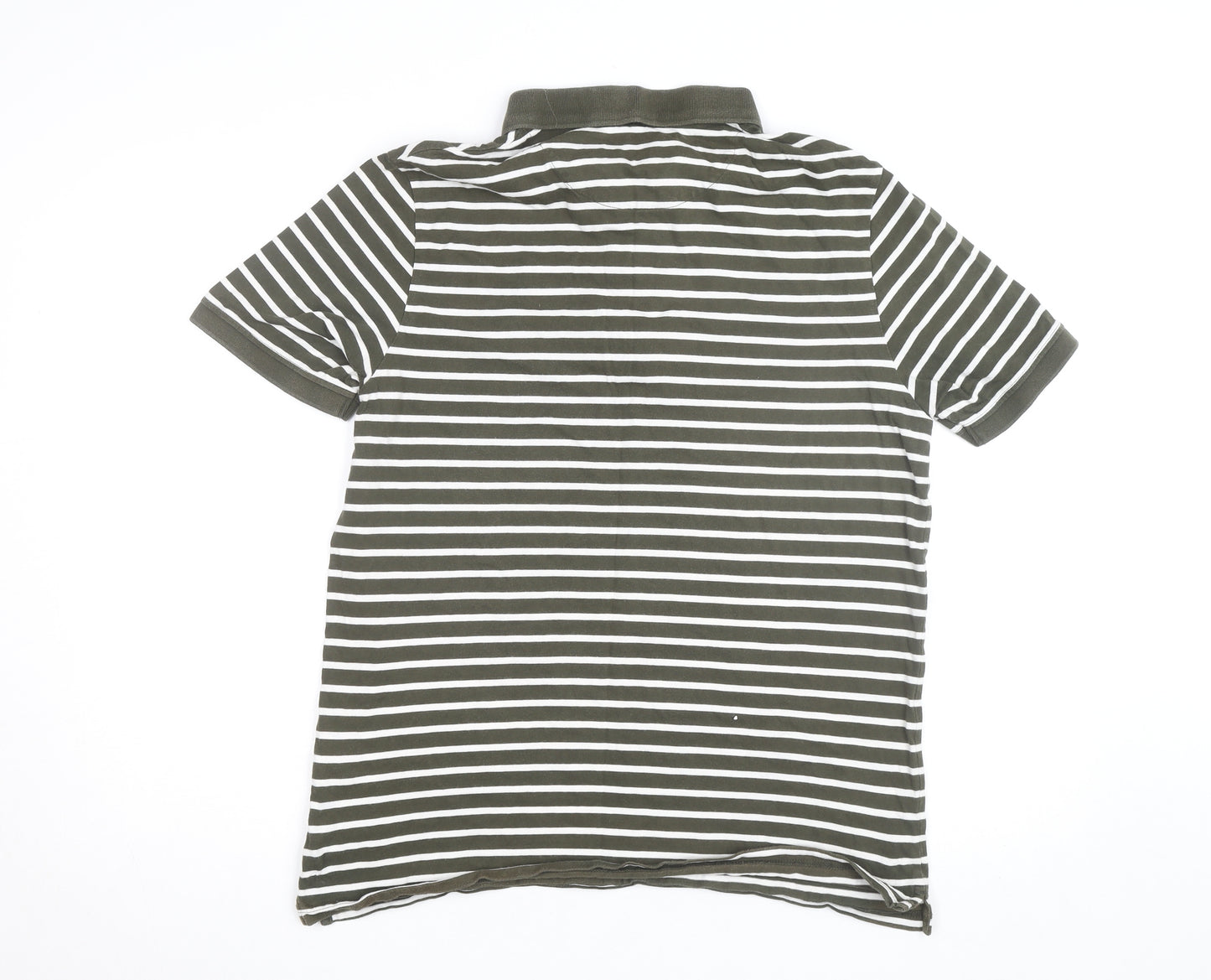 Lyle & Scott Mens Khaki White Striped Polo Shirt XL Short Sleeve