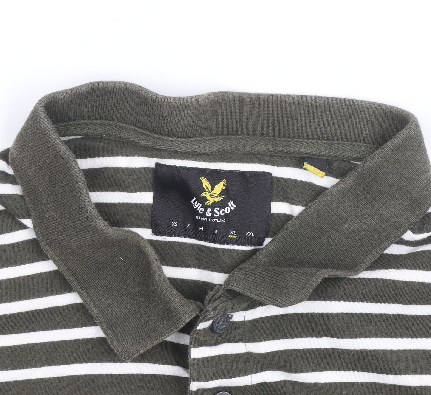 Lyle & Scott Mens Khaki White Striped Polo Shirt XL Short Sleeve
