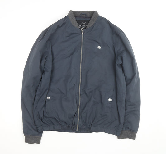 Threadbare Men's Blue XL Bomber Jacket Polyester Cotton Zip