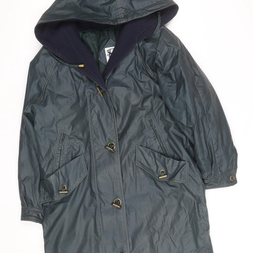 Nuage Women's Green Hooded Long Rain Coat Size 12 Waterproof Toggle Style